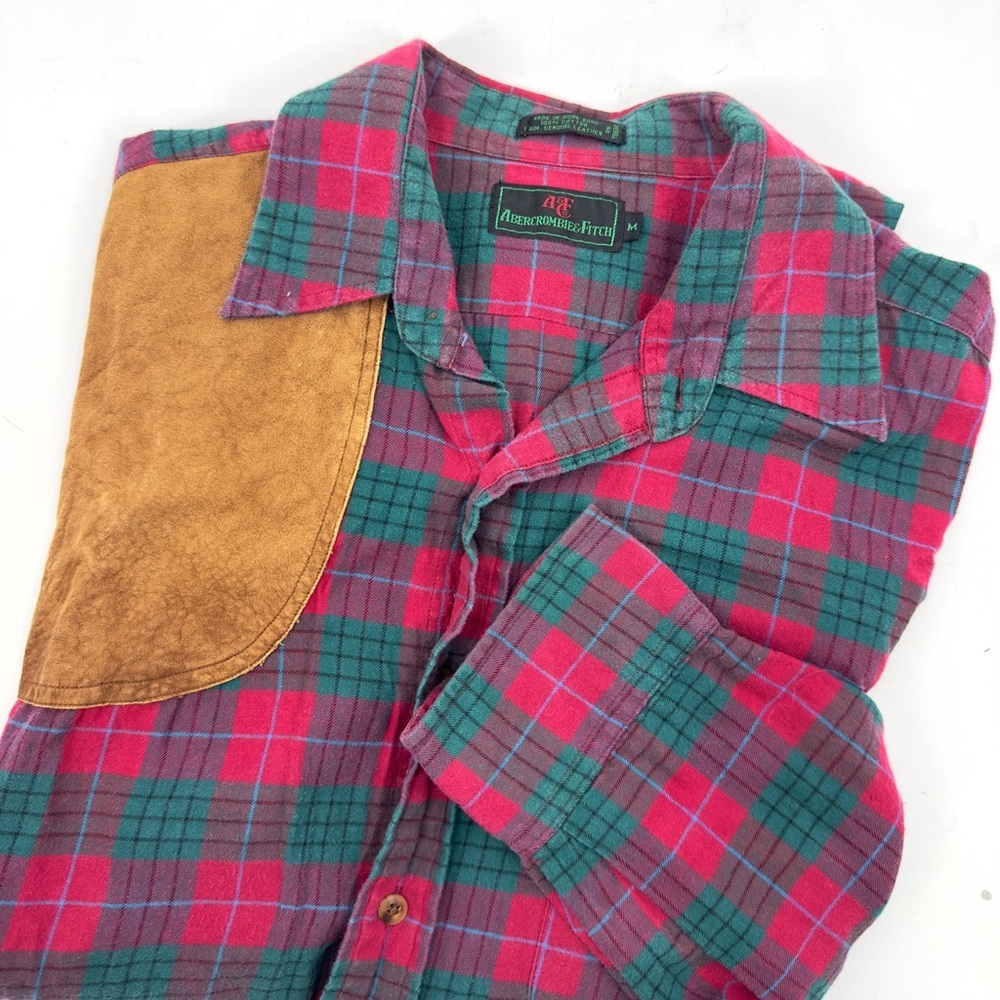 Vintage Abercrombie Fitch Flannel Shirt Mens Medium Suede Hunting Patch Western